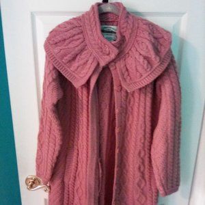 Aran Crafts Irish made long shawl collar cardigan sweater